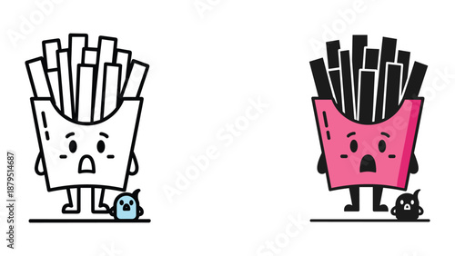 Angry french fries containers with different facial expressions