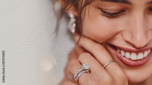Elegant Woman Smiling with Stunning Diamond Jewelry Close-Up