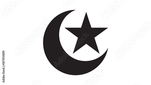 Black Vector Illustration Of Crescent Moon And Star Symbol For Islamic Or Turkish Cultural Representation