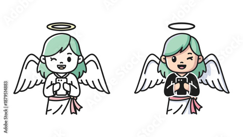 Cartoon angel characters with halo and wings