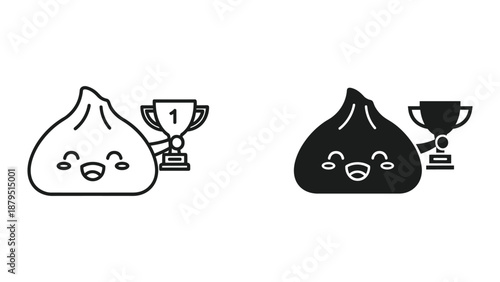 Cartoon dumplings with trophy cups