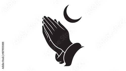 Vector Illustration Of Praying Hands With Crescent Moon For Ramadan And Islamic Faith Symbol
