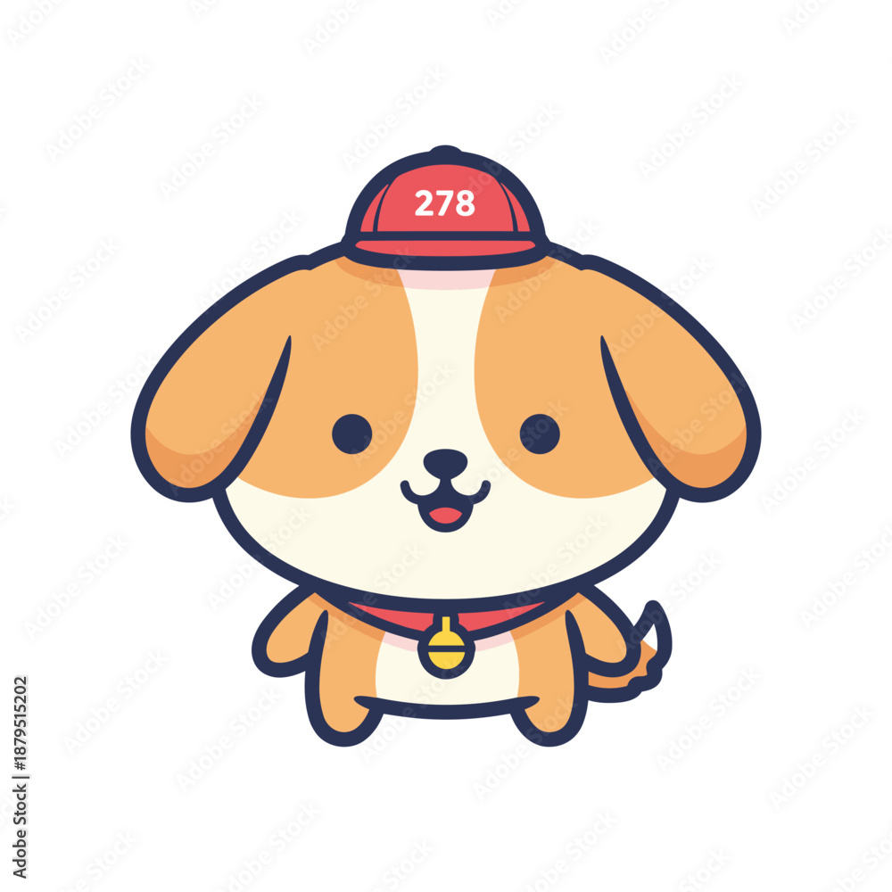 Fototapeta premium Cute Cartoon Dog Wearing Firefighter Hat Illustration