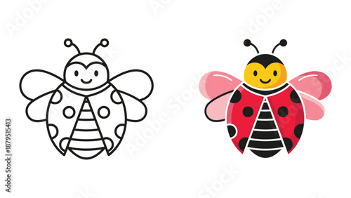 Cute cartoon bee and ladybug illustration