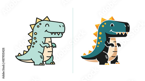 Cute cartoon dinosaurs standing together