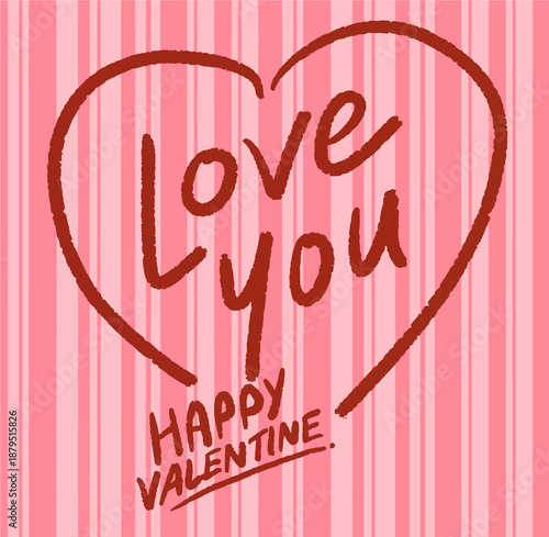 Cute hand drawn Valentine Card with heart symbol.