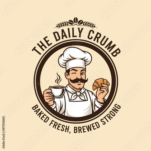 Baker with Coffee and Croissants Illustration.