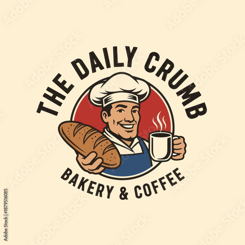 Baker Holding Bread and Coffee Cup.