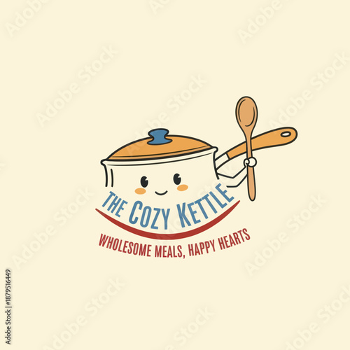 Cartoon Kettle Character with Utensils Illustration.