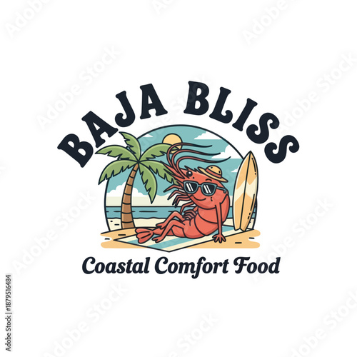 Crab Relaxing on Beach with Surfboard.