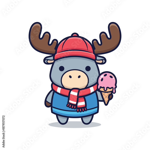 Cartoon Moose Enjoying Ice Cream Cone