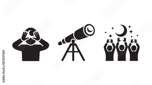 Vector Illustration Of People Looking At The Moon With Telescope For Astronomy And Space Exploration Concept