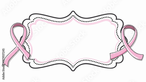 Flat vector decorative border made of flowing ribbons for breast cancer awareness with pink and black colors on white background for design and branding purposes