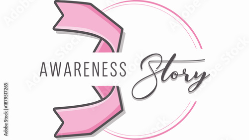 Flat vector story template with floating ribbon for awareness campaigns and social issues on a white background with pink accents with graphic