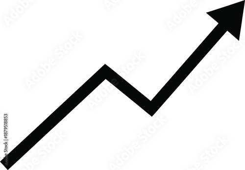 Black upward trending line graph with arrow on white background chart
