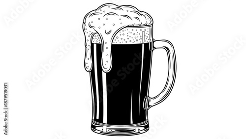 Frothy Dark Beer Mug on White Background