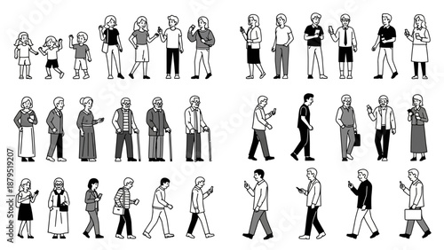 Diverse Generations of People Using Smartphones in Modern Life Illustrations