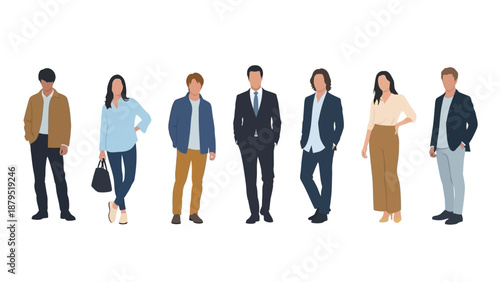 Diverse Group of People in Business and Casual Attire Standing Together