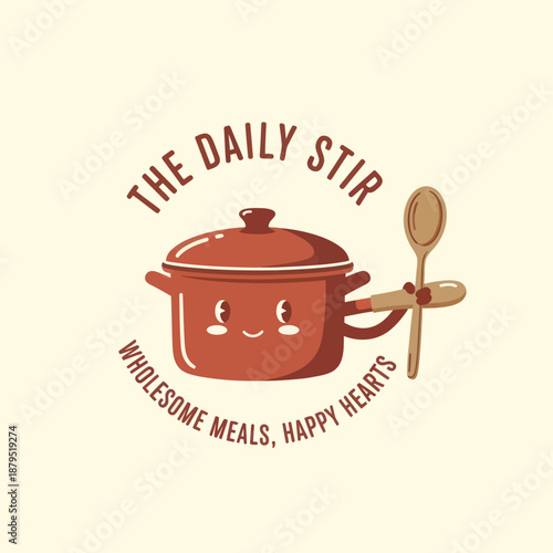 Cartoon Cooking Pot with Spoon Illustration.