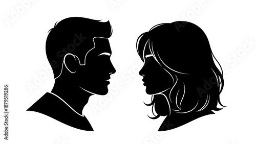 Silhouette Profile of a Man and Woman Facing Each Other in a Symbolic Connection