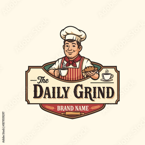 Cartoon Chef Logo for Daily Grind Cafe.