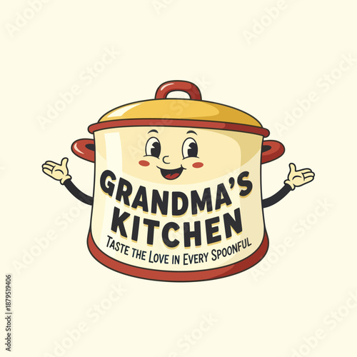 Cartoon Cooking Pot Character Grandmas Kitchen.
