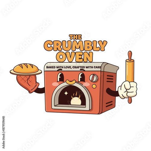 Cartoon Oven Character with Hands and Rolling Pin.