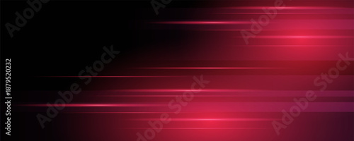 Red neon stripes or light flash. Laser beams, horizontal beams. Beautiful light reflections. Glowing stripes on a black background.