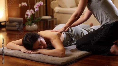 woman relaxing in spa salon. thai massage