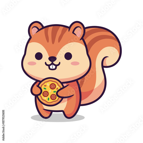 Cute Cartoon Squirrel Holding Pizza Slice Illustration