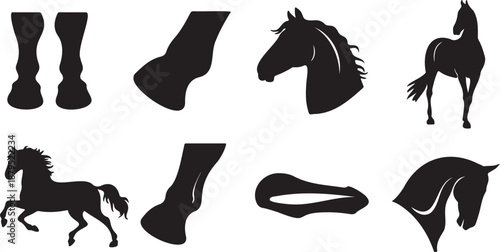 Collection of Black Horse Silhouettes and Equestrian Related Graphic Elements