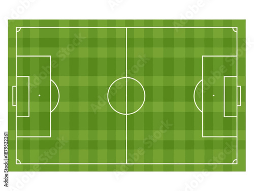 Green soccer field with white lines.