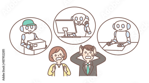 illustration of AI robot working with people