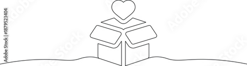 Heart shaped symbol emerges from stacked boxes in minimalist line art illustration