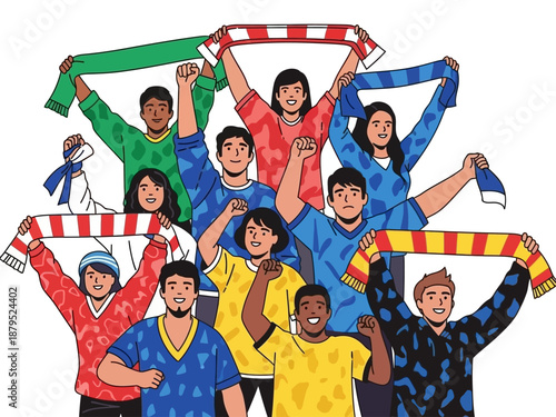 People celebrating with raised arms.