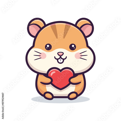 Adorable Hamster Holding Heart Vector Illustration