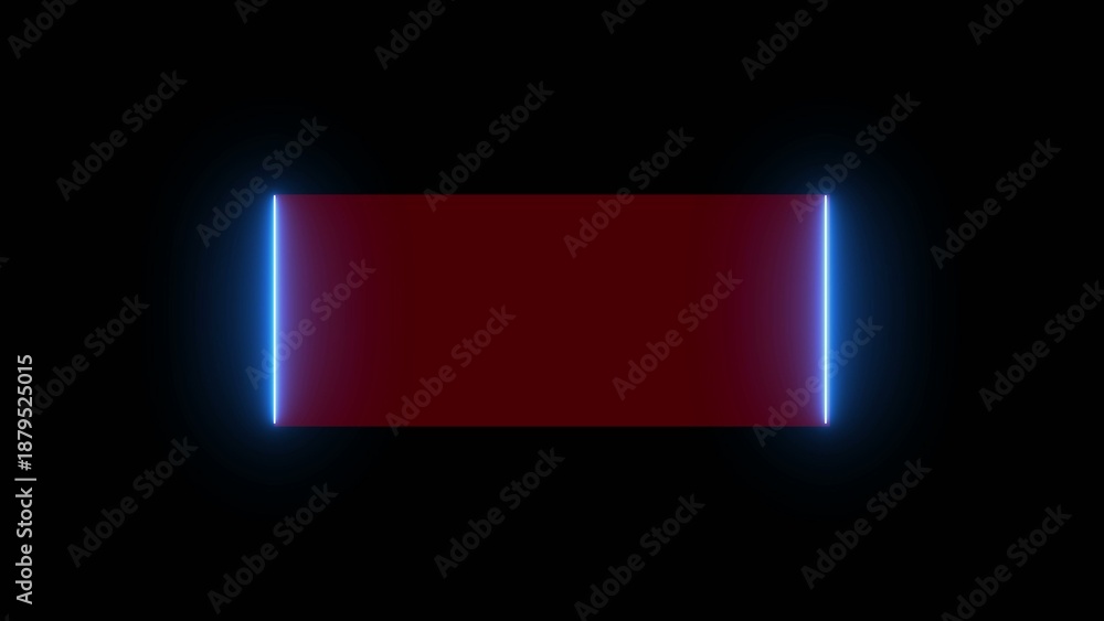 Fototapeta premium Rectangular red gradient panel with bright blue light beams on both sides against a dark Generate title without using the word 
