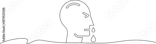 Person drowning in water struggling to stay afloat emotional distress concept line art illustration