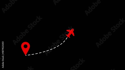 Cuadro en lienzo Red airplane and location pin connected by a dashed line on a Generate title without using the word Title: before it