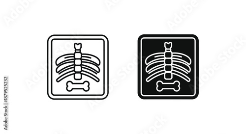 Two square icons depicting a ribcage and femur in black and white, on a plain background.