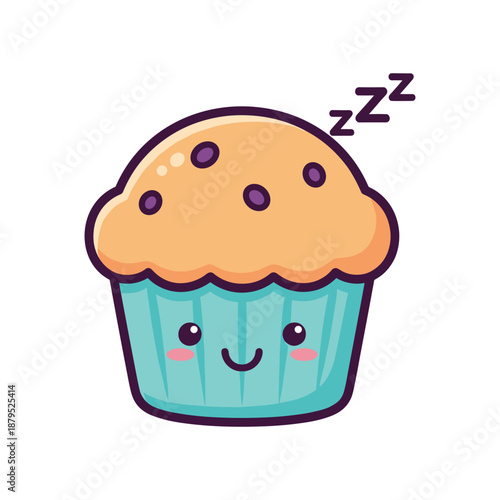 Cute Sleeping Cupcake Illustration