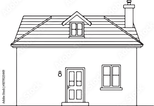 Detached House Residential Real Estate Building Hand-drawn Sketch Drawing Vector Illustration, Line Linear Symbol Engraving Coloring Book, Black and White Isolated