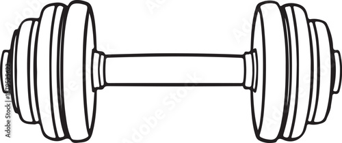 Dumbbell Gym Weight Lift Equipment Hand-drawn Sketch Drawing Vector Illustration, Line Linear Symbol Engraving Coloring Book, Black and White Isolated