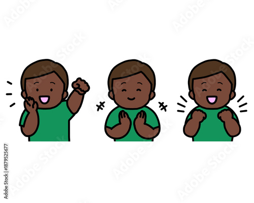 応援する・拍手する・喜ぶ 子供の感情表現 3点セット