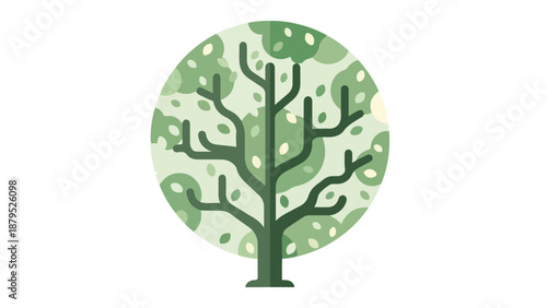 Stylized green tree illustration with abstract foliage
