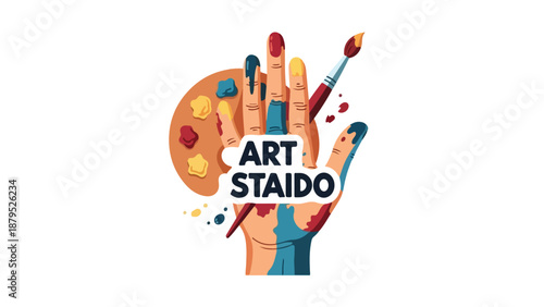 Hand with paintbrush and palette for art activities