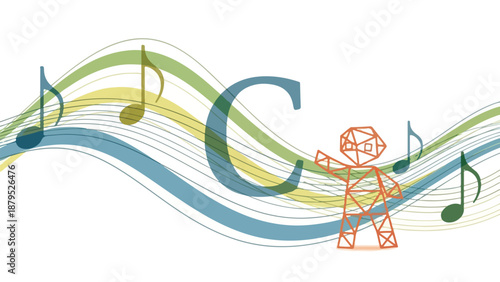 Musician playing music with flowing notes and lines