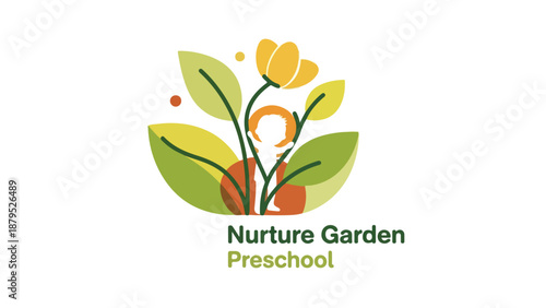 Nurture garden preschool logo with child and flowers