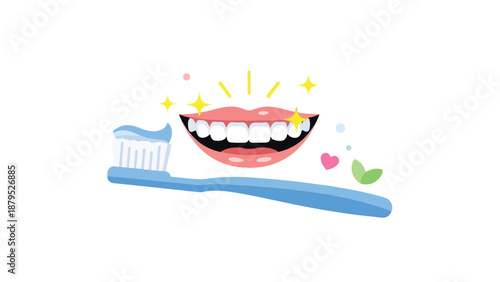 Cartoon toothbrush and smiling mouth with healthy white teeth