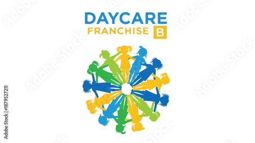 Colorful silhouettes of children holding hands around a circle